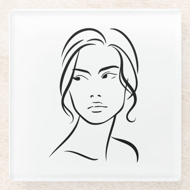 Posavasos De Vidrio Dibujo 4 de una línea de la mujer (Anverso)