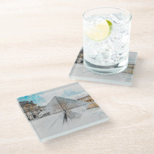Posavasos De Vidrio Dibujo acuarela del Louvre París, Francia