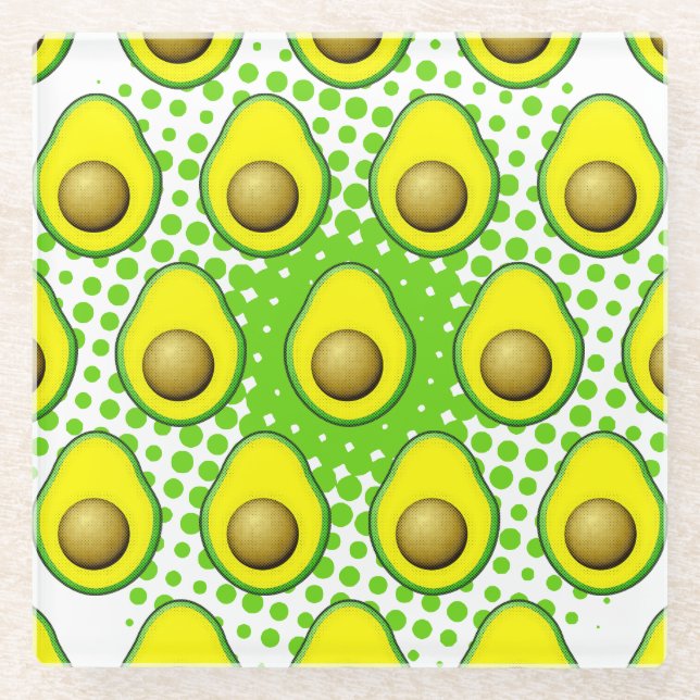 Posavasos De Vidrio Dibujo de aguacate estilo vintage (Anverso)