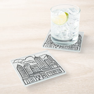 Posavasos De Vidrio Dibujo de bolígrafo de horizonte de ciudad