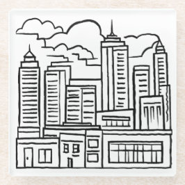 Posavasos De Vidrio Dibujo de bolígrafo de horizonte de ciudad