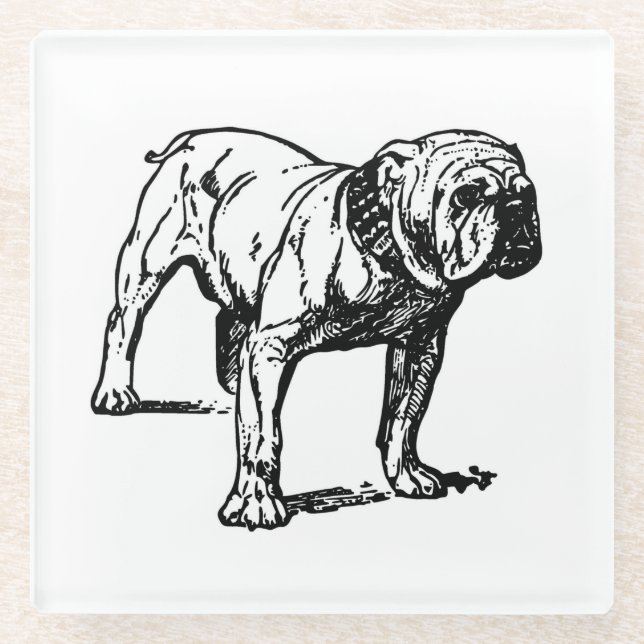 Posavasos De Vidrio dibujo de bulldog (Anverso)