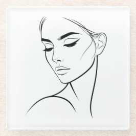 Posavasos De Vidrio Dibujo de cara de una mujer de línea nº3