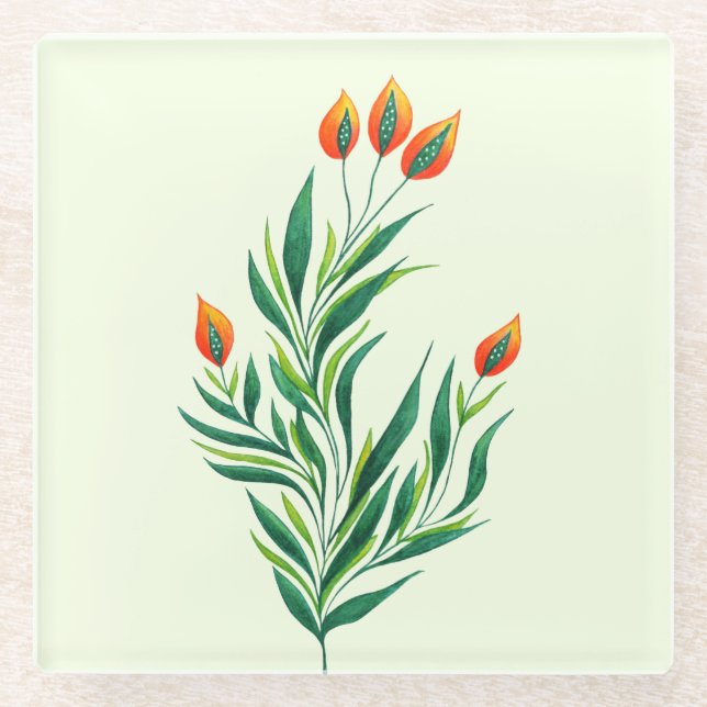 Posavasos De Vidrio Dibujo de la planta de primavera Resumen del arte  (Anverso)