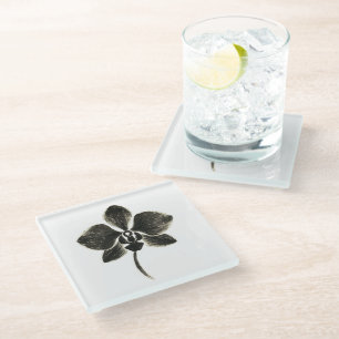 Posavasos De Vidrio Dibujo de línea de orquídea – Diseño floral de tin