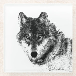 Posavasos De Vidrio Dibujo de lobo gris
