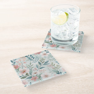 Posavasos De Vidrio Dibujo de patrón de flores Pastel