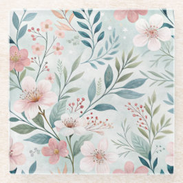 Posavasos De Vidrio Dibujo de patrón de flores Pastel