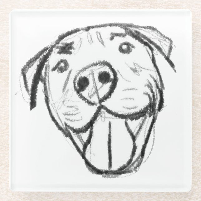 Posavasos De Vidrio dibujo de pitbull simple amantes de perros blanco  (Anverso)