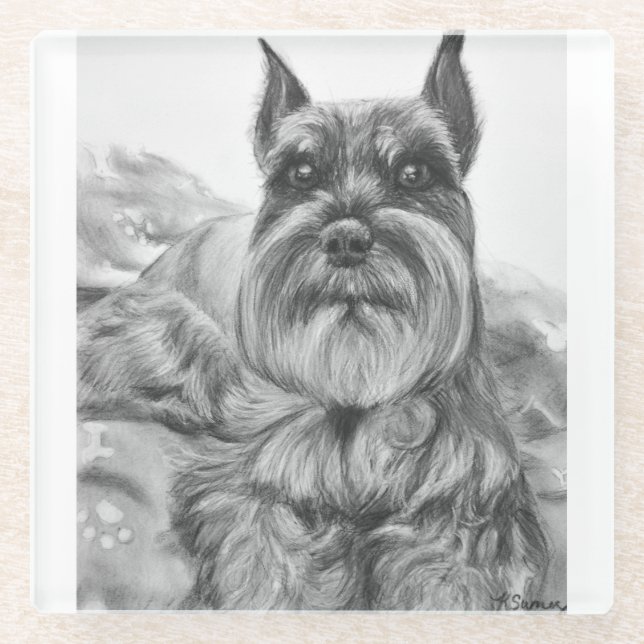 Posavasos De Vidrio Dibujo del Schnauzer (Anverso)