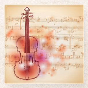 Posavasos De Vidrio Dibujo en el fondo de la acuarela del violín