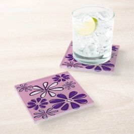 Posavasos De Vidrio Dibujo Flor Caprichosa Rosa Púrpura