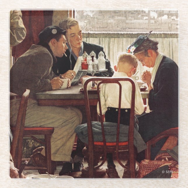 Posavasos De Vidrio Diciendo gracia por Norman Rockwell (Anverso)