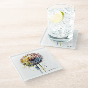Posavasos De Vidrio Diente de León Arcoíris, personalizado