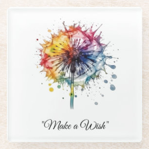 Posavasos De Vidrio Diente de león vibrante en acuarela, personalizado
