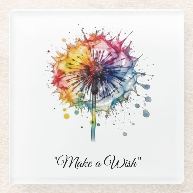 Posavasos De Vidrio Diente de león vibrante en acuarela, personalizado (Anverso)