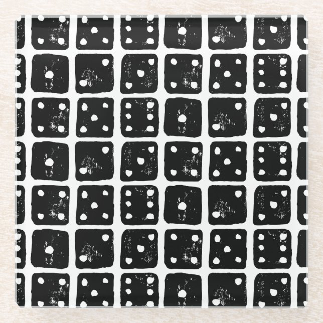 Posavasos De Vidrio Dígitos en blanco y negro 1-6 Rústico (Anverso)