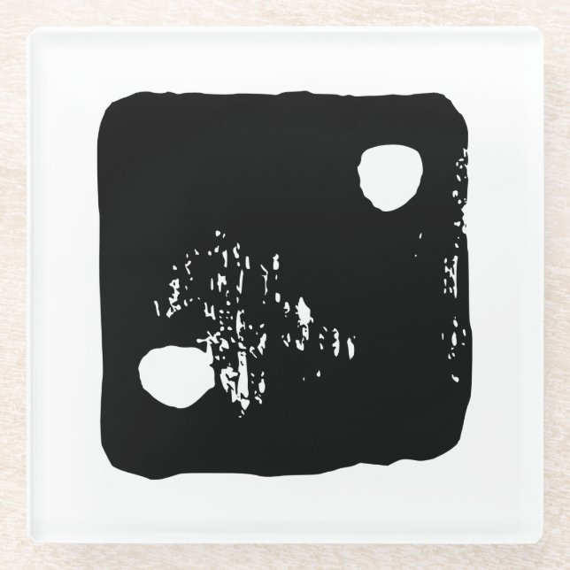 Posavasos De Vidrio Dígitos en blanco y negro #2 Rústico Linocut (Anverso)