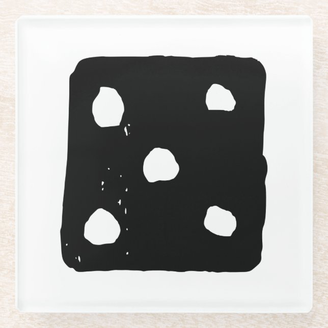 Posavasos De Vidrio Dígitos en blanco y negro #5 Rústico Linocut (Anverso)