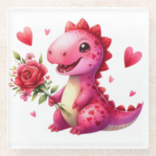 Posavasos De Vidrio Dinosaurio El día de San Valentín lindo