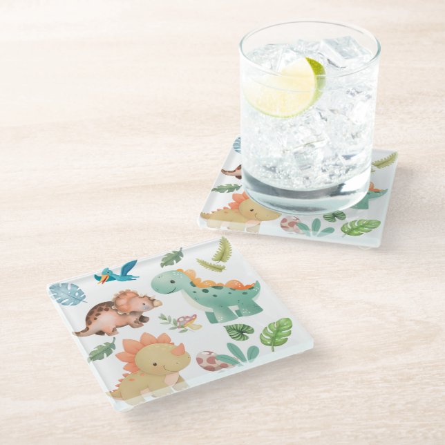 Posavasos De Vidrio Dinosaurio verde lindo (Angular)