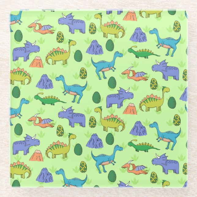 Posavasos De Vidrio Dinosaurios Cuidados, Estilo Personalizado. (Anverso)