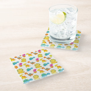 Posavasos De Vidrio Dinosaurios Cutos, Patrón De Dinosaurios, Dino Beb