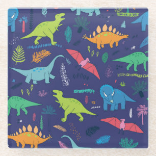 Posavasos De Vidrio Dinosaurios Palmas Patrón de cosecha tropical