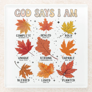 Posavasos De Vidrio Dios dice que soy otoño cosecha Acción de Gracias
