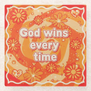 Posavasos De Vidrio Dios naranja gana siempre fe cristiana