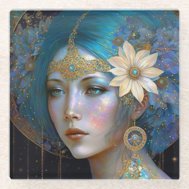 Posavasos De Vidrio Diosa Fantasy Art Glass Coaster (Anverso)