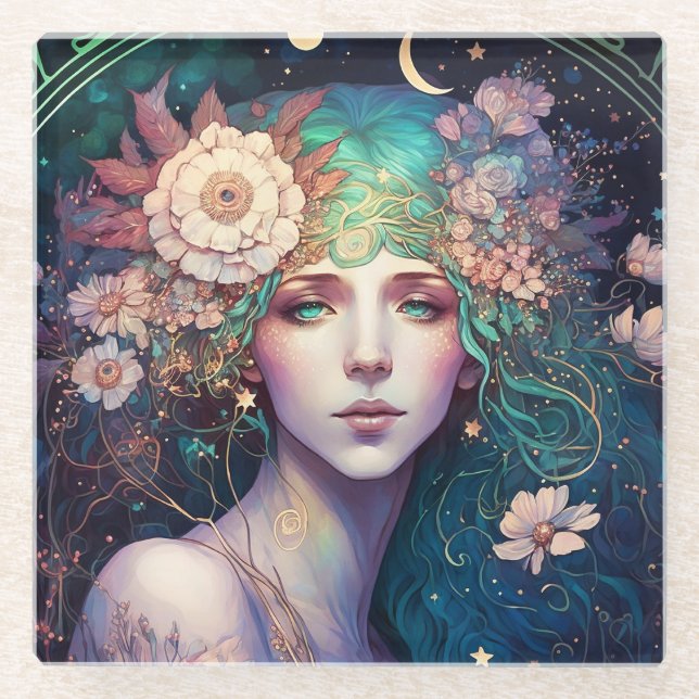 Posavasos De Vidrio Diosa Fantasy Art Glass Coaster (Anverso)