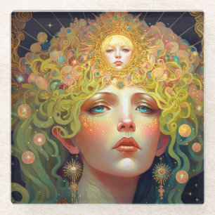 Posavasos De Vidrio Diosa surrealista arte fantasía