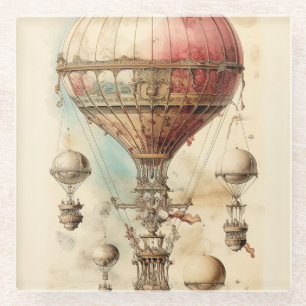 Posavasos De Vidrio Dirigible de fantasía victoriana - Rosa, beige y s