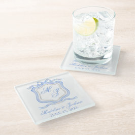 Posavasos De Vidrio Diseñador de color de agua Boda de monograma azul