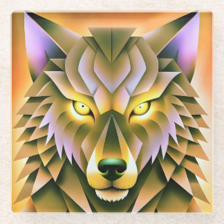 Posavasos De Vidrio Diseño animal de Ilustracion de lobo geométrico
