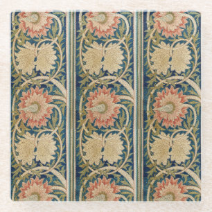 Posavasos De Vidrio Diseño Antiguo de Bordado de Seda Floral Rosa de W