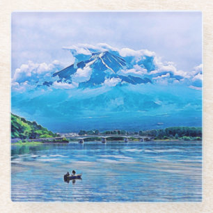 Posavasos De Vidrio Diseño artístico japonés de acuarela pacífica