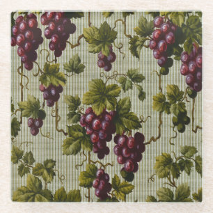 Posavasos De Vidrio Diseño botánico de uvas antiguas de 1900