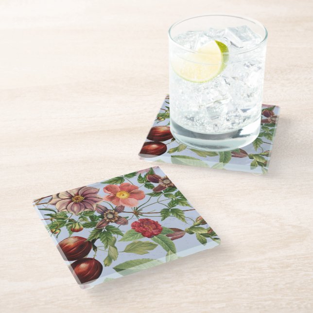 Posavasos De Vidrio Diseño botánico vintage (Angular)