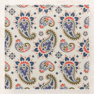 Posavasos De Vidrio Diseño clásico de patrón paisley sin costura.