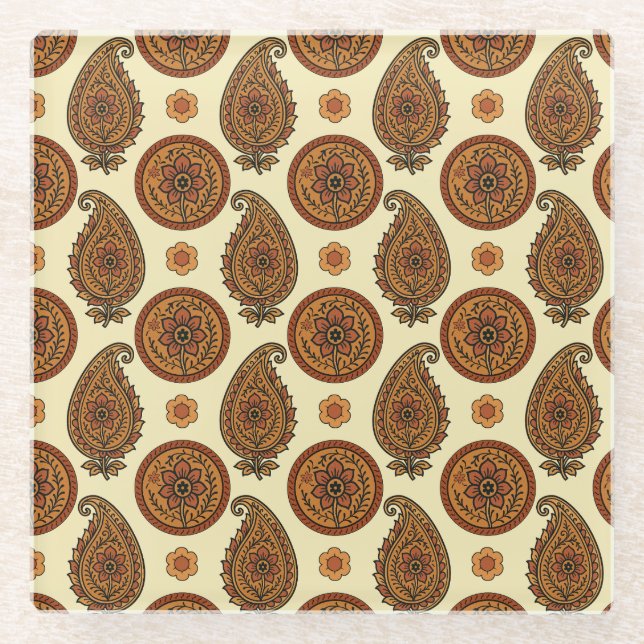 Posavasos De Vidrio diseño de allover paisley (Anverso)