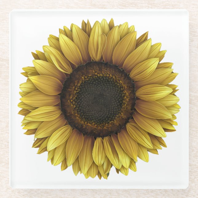 Posavasos De Vidrio Diseño de arte botánico Vivid Sunflower (Anverso)