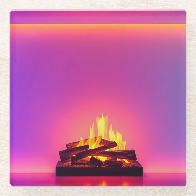 Posavasos De Vidrio Diseño de chimenea rosa (Anverso)