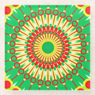 Posavasos De Vidrio Diseño de Círculo Rojo Verde de Mandala