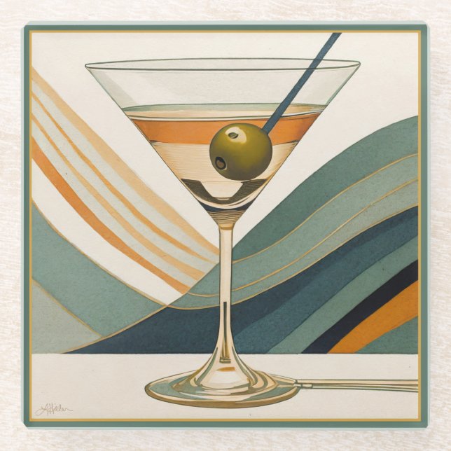 Posavasos De Vidrio Diseño de Cocktail Martini Mid Century (Anverso)