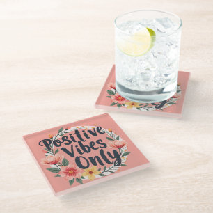 Posavasos De Vidrio Diseño de corona floral Vibraciones Positivas Solo