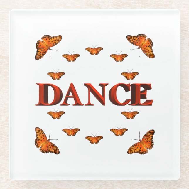 Posavasos De Vidrio Diseño de danza con mariposas (Anverso)