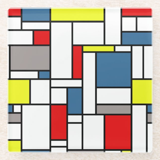 Posavasos De Vidrio Diseño de estilo mondriano (Anverso)