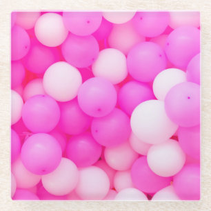 Posavasos De Vidrio Diseño de fondo festivo con globos rosados.